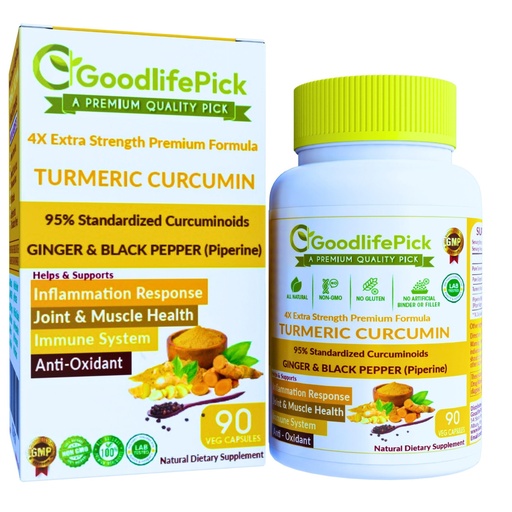 [BRSRO2QDOV7WMCIU] Turmeric Curcumin Capsules Extra Strength with Ginger & 95% Curcuminoids & Black Pepper Extract for Maximum Benefits. All Natural NonGMO NO Rice Powder NO Stearate NO Silica- 90 Veg Cap