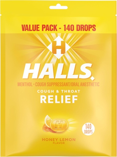 [BRSROYYNCMFAM2Y4] Halls Relief Honey Lemon Cough Drops, Value Pack, 140 Drops