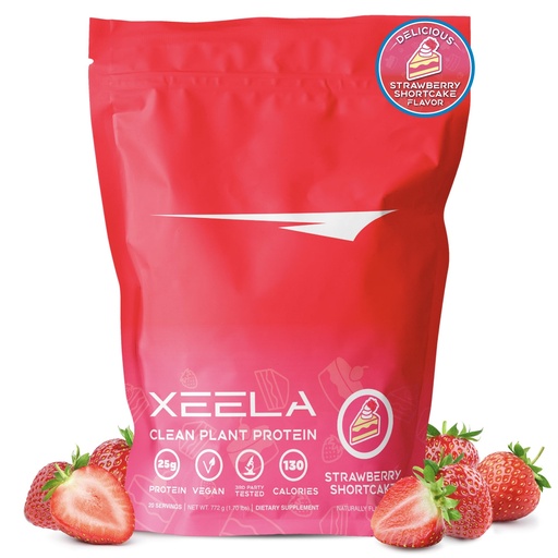 [BRSROEIQDFYRGC3D] XEELA Plant Based Vegan Protein Powder - Independently Tested - 25g High Protein, Pea Protein for Men & Women - Vitamins & Minerals, Non GMO, Dairy & Gluten Free, LowCarb & LowFat (Strawberry Cake)