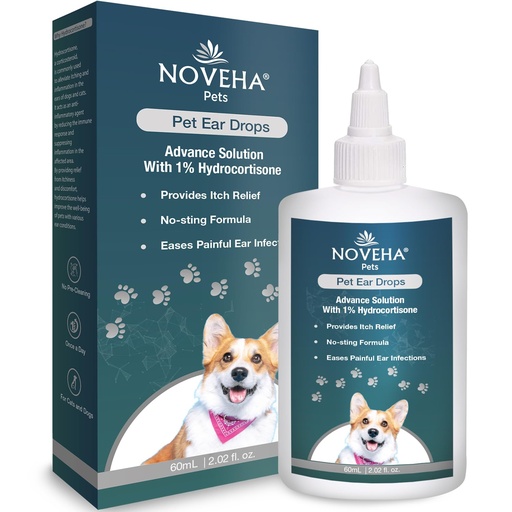 [BRSROFD3O55WAE34] NOVEHA Pet Ear Drops with 1% Hydrocortisone | Ear Cleaner for Dogs & Cats for Earwax buildup, No-Sting Formula, Calms Itch & Reduces Painful Ear Infections 60mL (60ml (Pack of 1))
