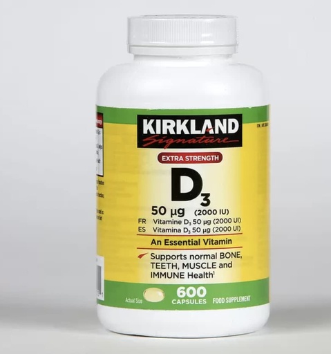 [BRSWIYA3B5YREHAV] Kirkland Signature Extra Strength Vitamin D3 2000 I.U. 600 Softgels, Bottle