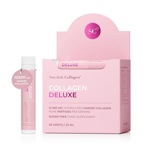 [BRSW2FIOOF5QG3DD] Swedish Collagen Deluxe, 12,500 mg Hydrolyzed Marine Collagen Liquid Supplement - 20 x 25 ml Daily Shots | Hyaluronic Acid, Biotin & Vitamin C for Healthy Hair, Skin, Nails & Joints | Sugar-Free
