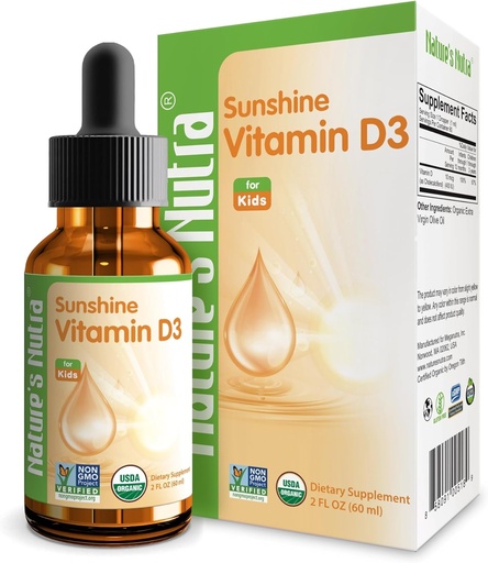 [BRSWKZAKAECAOA3Y] Nature's Nutra Sunshine Vitamin D3 400IU, 2 Fl. Oz (60ml), Premium Baby and Infant Liquid Drops, Toddlers Kids Children Multivitamin Supplement, Non-GMO, Plant Extract