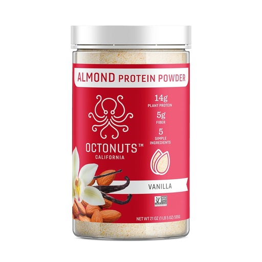 [BRSWYHABCUPG23IY] Octonuts Vanilla Almond Protein Powder 21oz – Plant Based Vegan Protein – Clean Low Carb Blend with 14g Protein, 5g Fiber – Keto, Paleo, Gluten Free, Non-Dairy – Ideal for Shakes, Smoothies, or Baking