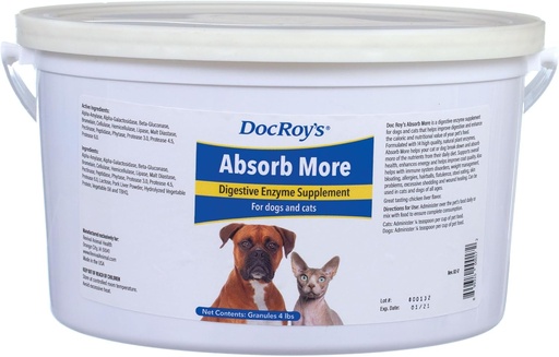 [BRSWIYQMBYDRKDLA] Doc Roy's Absorb More - Digestive Enzyme Supplement- for Dogs & Cats - 4lb Granules