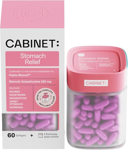 [BRSROFIQC5YRQDTX] Cabinet: Stomach Relief Bismuth Subsalicylate 262mg, 60 Count | Anti-Diarrheal Relief for Upset Stomach, and Indigestion (Starter Kit)