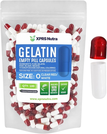 [BRSWYYY5B4ORUDL4] XPRS Nutra Size 0 Κενές κάψουλες - 100 Count Empty Gelatin Κάψουλες - DIY Caps Γέμισμα καψακίων - Pure Bovine Pill Gel Caps for Do-It-Yourself Συμπληρώματα (Καθαρίστε Κόκκινο / Λευκό)