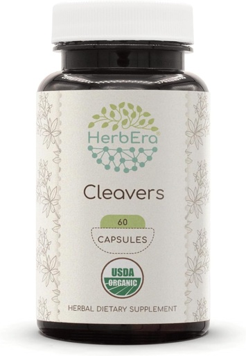 [BRSROEI6PJ5A2CA2] HerbEra Cleavers USDA Organic 60 Captained 124; Natural Herbal Supplementary Waste 124; Certified Organic Vegetarian Capsules and Organic Cleavers (Galium aparine) Szárított gyógynövény (60 Capsules)