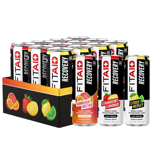 [BRSROH34OR7GGELB] FITAID Post Workout Recovery, Variety Pack, 12 fl oz (12-Pack) | Premium post-workout recovery variety pack featuring BCAAs, Electrolytes, and essential vitamins.