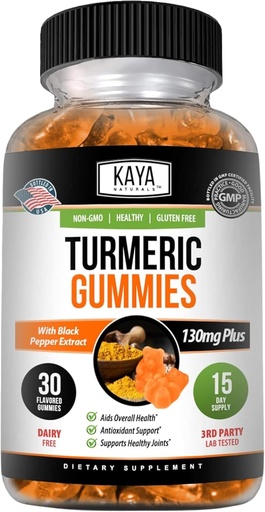 [BRSRMZI2BUBQECT3] Kaya Naturals Suplementos Turméricos Gummies - Pura Naturaleza Turmérica Curcumin -Turquía Ginger Gummies - 30 Conde Gummy - Turmérico con Black Pepper Extract