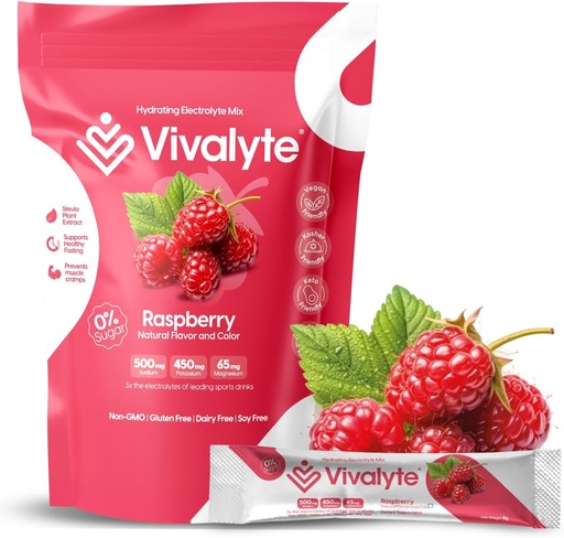 [BRSRAEIOCIIWK2AZ] Electrolyte Powder No Sugar Stevia Sweetened 100% Natural Hydration Packets - 20 Count | Sodium, Potassium Citrate & Magnesium L-Threonate (5.64, Raspberry)