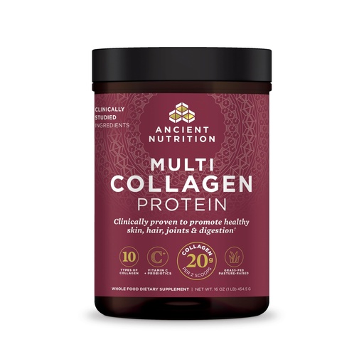[BRSWKHQRAIGRWYDX] Ancient Nutrition Collagen Powder Protein with Probiotics, Unflavored Multi Collagen Protein with Vitamin C, 45 Servings, Hydrolyzed Collagen Peptides Supports Skin and Nails, Gut Health, 16oz
