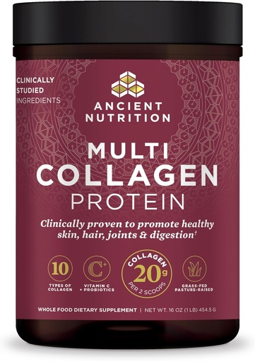 [BRSWKHQRAIGRWYDX] Proteína de polvo de Collagen de Nutrición Antigua con Probióticos, Proteína Multi Collagen Desarrollada con Vitamina C, 45 Servimientos, Péptidos de Collagen Hidrolyzed Soporta la piel y las uñas, Salud Gut, 16oz
