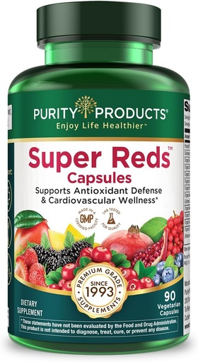 [BRSWGED7O4JQADQ2] Produse de puritate Super Reds Capsule Formula (20+ Super-fructe organice și fructe de padure) Fitonutrienți organici certificate - 90 capsule