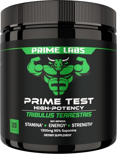 [BRSROGQLAADQYAD5] Prime Labs Tribulus Terrestris for Men 1300mg - Enhanced with 95% Saponins - Energy, Vitality, Strength - 120 Count