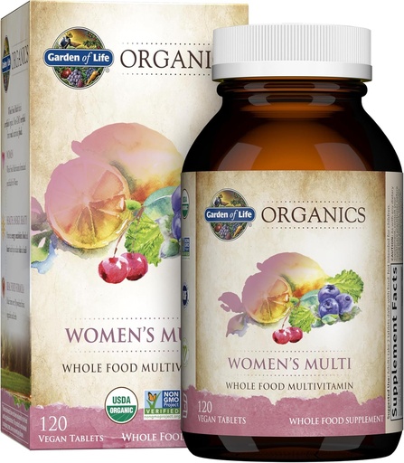 [BRSWIGL4BUGBSETK] Vrt življenja Organics Multivitamin za ženske, Ženske Multi z vitaminom C, D, Folat, B6, B12, Biotin, železo, Vegan Cela hrana Vitamini za ženske, energetika, koža, nohti, 120 tablet