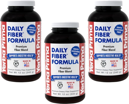 [BRSWIYYMOJ4BK234] Yerba Prima Daily Fiber Formula 12 oz (3 Pack) - Soluble & Insoluble Dietary Fiber Supplement - Colon Health - Vegan, Non-GMO, Gluten-Free