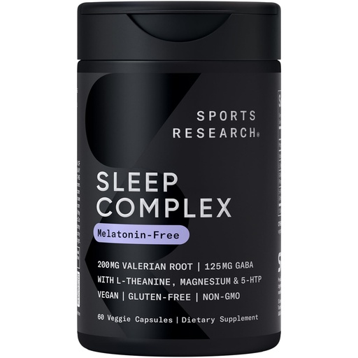 [BRSRAEIKO4OQ2CI7] Sports Research® Sleep Complex- Melatonin-Free Vegan Capsules - with Valerian Root, GABA, L-Theanine, Magnesium & 5-HTP - 30 Servings
