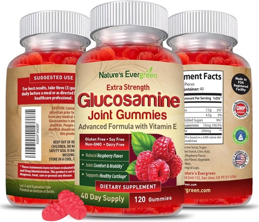 [BRSRAGAFDMPGYDI7] Extra Strength Glucosamine Joint Support Gummy Supplement | Natural Joint Health Support & Flexibility for Back, Knees, & Hands | Vitamin E for Immune Support for Women & Men | 120 Gummies
