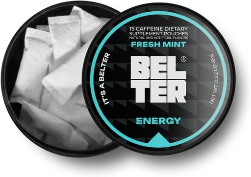 [BRSRAYD2PJYRS33L] BELTER - Fresh Mint - Caffeine Pouches - 15 Count - Fast-Acting - Zero-Calorie Energy Boost - 96mg Caffeine Per Pouch - Ideal for Sports, Gym, Gaming, & Work