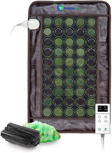 [BRSWKHDQAQHGKFLP] HealthyLine Far Infrared Heating Pad for Back, Neck, Shoulder & Muscle Pain Relief - Weighted Electric Mat with Jade & Tourmaline Stones, Grounding – Medium Size 32 x 20 in