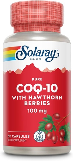 [BRSWIYQAO4EBCYDY] Solaray Pure CoQ10 100mg with Hawthorn Berry, Antioxidant Formula with CoEnzyme Q10 and Vitamin E for Cellular Energy and Heart Health Support, Lab Verified, 60 Day Guarantee, 30 Servings, 30 Capsules