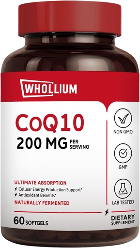 [BRSRAGIPPICQ22TO] CoQ10 200mg per tarjoilu, ekstraneitsytoliiviöljy, ultraabsorptio, luonnollisesti fermentoitu, Coenzyme Q10 täydentää, energiantuotanto, terve sydän, anti-aging, 60 Softgels