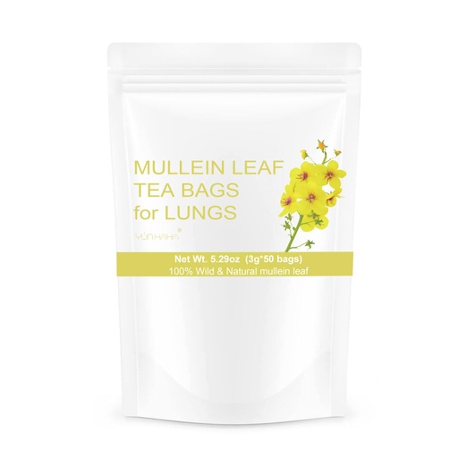 [BRSRMZA7CACQICDZ] 50 Bags Mullein Leaf Tea Bags for Lungs Cleanse Detox, Natural kuivattu kasviperäisten Mullen Mullin Leaf Tea Lung Health for Breathe Helppo, Kofein-vapaa, Immuunituki