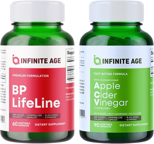 [BRSRAFQQAACQYE3Z] INFINITE AGE Wellness Bundle - BP Lifeline Heart Health Support Suppose 1030mg, Apple Cider Vinegar Capsules 1950mg - 美国制造
