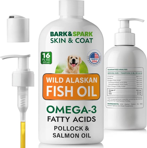 [BRSRAHA2DIJWME3Z] BARK&SPARK Fish Oil for Dogs - Natural Omega-3-Skin & Coat Support -Liquid Food Supplement for Pets-EPA+DHA Fatty Acids for Joint Function, Immune&Heart Health 16 (fl oz)-Sardine & Krill