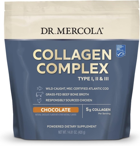 [BRSROYYZBUIAME3Z] Dr Mercola Collagen Complex Powder - Stöder hudens elasticitet och gemensam funktion - Multi-Source Collagen Typer I II III - 10,89 oz (30 portioner) - Choklad