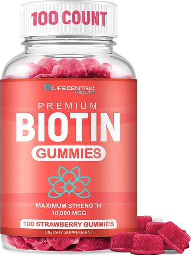 [BRSWYYYOOUARSFL4] LifeCentric Health Biotin Gummies for Adults | Max Strength Biotin 10000mcg | Chewable Biotin Supplement for Women and Men | 100 Count Vegan Hair Gummies for Hair Skin and Nails