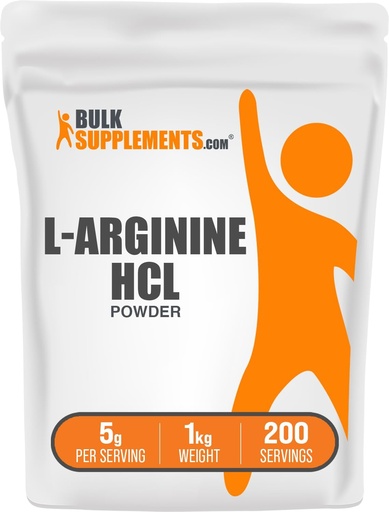 [BRSWIHAIBAFRWGTY] BulkSupplements.com L-Arginine HCl Powder - Nitric Oxide Supplement, Arginine Powder - Unflavored & Gluten Free, 5g per Servering, 1kg (Pack of 5) (11 lbs)