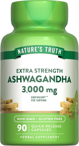 [BRSW2GQ7AAIBSG3X] Nature's Real Ashwaranda Capsules | 3000mg | เคานต์ 90 พลังพิเศษ | with Black Perper   Not-GMO และ Glute Free Supplement