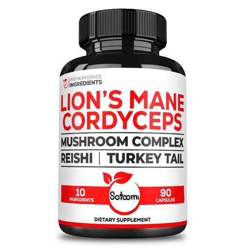[BRSRAZQNCUMR63QU] Satoomi 10in1 Cordyceps Mushroom Supplement - Blended with Lions Mane, Turkey Tail Mushroom, Reishi Mushroom & Others - 90 Capsules for 90 Serving Supply