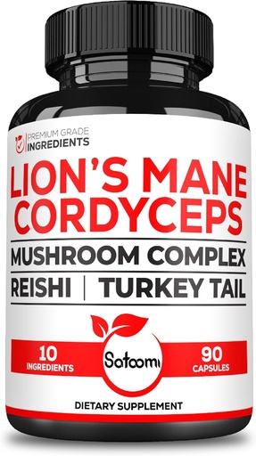 [BRSRAZQNCUMR63QU] Satoomi 10in1 Cordyceps Mushroom Supplement - Blended with Lions Mane, Turkey Tail Mushroom, Reishi Mushroom & Others - 90 Capsules for 90 Serving Supply