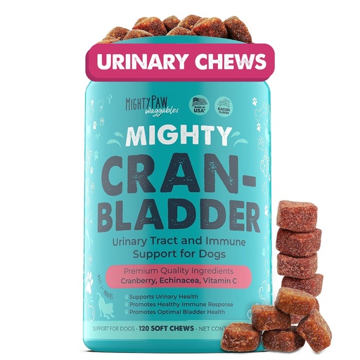 [BRSROZQ6OAPQGGTO] Mighty Paw Cran-Bladder Cranberry Supplement for Dogs, Urinary 120 Ct. | Vitamin C, Echinacea, 120 Soft Chews, Bacon Flavor, Antioxidant, Immune Support, Made in USA