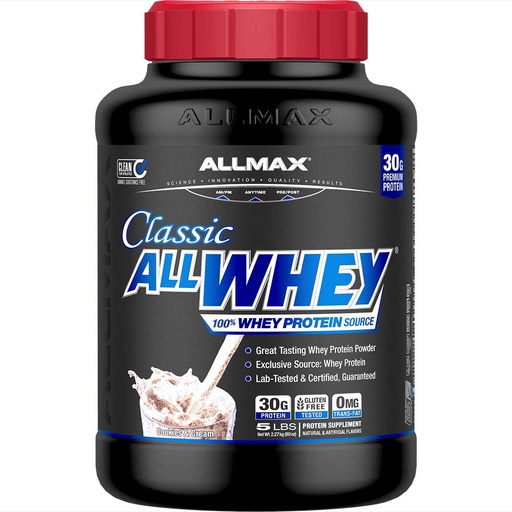 [BRSWKFD7AECWIELC] ALLMAX Classic AllWhey Whey Protein Powder, Cookies & Cream, 5 lbs – 30g Protein per Scoop, Gluten Free, Low Sugar, High Protein, Supports Muscle Recovery, Lean Muscle & Post Workout, for Men & Women