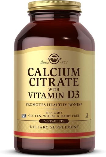 [BRSWIYTYOAIA423Y] Solgar Calcium Citrate with Vitamin D3, 240 Tablets - Promotes Healthy Bones & Teeth, Supports Musculoskeletal & Nervous Systems - Non-GMO, Gluten-Free, Dairy Free, Kosher - 60 Servings