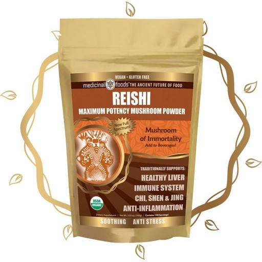 [BRSWIGAGOF7AKHAV] Medicinal Foods Reishi Mushroom Powder - Highest Potency, Full-Spectrum, Soothing, Anti-Stress, For Smoothies & Tea, Organic, Vegan, Non-GMO, Gluten-Free (100 servings)