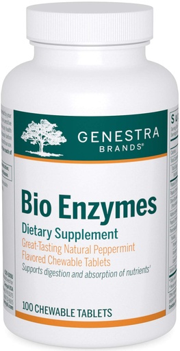 [BRSWIYIAAQDRKFY7] Genestra Brands Bio Enzymes | Complete Digestive Enzymes Formula in Chewable Tablets | 100 Chewable Tablets | Natural Peppermint Flavor