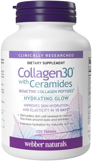 [BRSW2FITAQPAADL2] Webber Naturals Collagen 30 with Ceramides, Bioactive Collagen Peptides, 120 Tablets, Hydrating Glow, Helps Improve Skin Hydration, Elasticity & Smoothness, Non GMO, Dairy & Gluten Free
