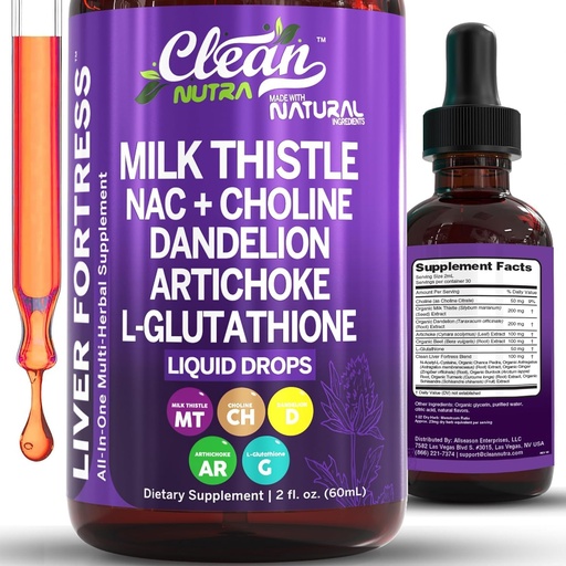 [BRSRAZL4CEAQAEYV] Clean Nutraceuticals Milk Thistle NAC Liver Cleanse Detox & Repair Supplement Liver Support Liquid Drops with Dandelion Extract, Artichoke, Chanca Piedra, Choline, L-Glutathione, Burdock, Schisandra