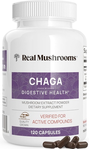 [BRSWG2Q5O4BQOHIY] Реальні гриби Chaga Mushroom Capsules - Органічний шага екстракт порошок з екстрактом порошок для Wellness & Energy Support - Vegan, Non-GMO, 120 капсули - Органічна добавка грибів