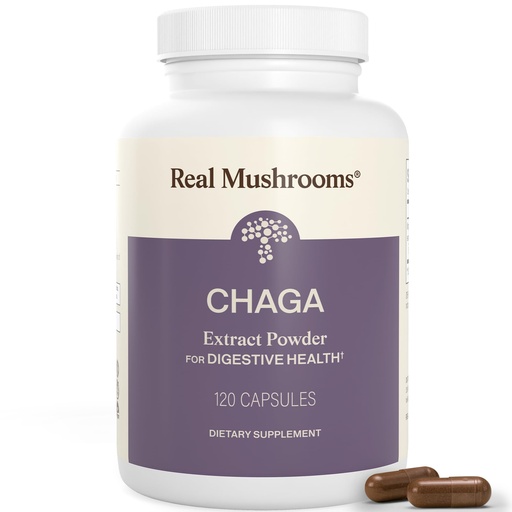 [BRSWG2Q5O4BQOHIY] Real Mushrooms Chaga Mushroom Capsules – Organic Chaga Extract Powder with Extract Powder for Wellness & Energy Support– Vegan, Non-GMO, 120 Capsules – Organic Mushroom Supplement