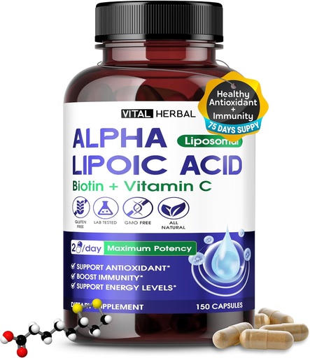 [BRSRAHQ6A56AIA3V] VITAL HERBAL Liposomal Alpha Lipoic Acid with Biotin, Vitamin C- Maximum Potency - Supports Immunity, Energy Levels- Made in The USA