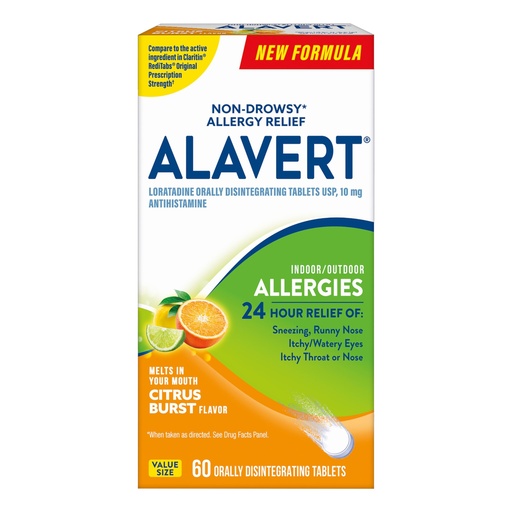 [BRSWIYDRAIGWEDTI] Alavert 24 Hour Allergy Relief Tablets, Non-Drowsy Antihistamine, Orally Disintegrating Allergy Tablets, Loratadine 10 mg, Citrus Burst Flavor, 60 Count