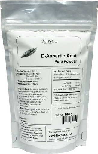 [BRSWIGIEB55REFD6] Pure D-Aspartic Acid (DAA) Toz AJI Kalite Standardı (100 Grams (3.52 oz)))
