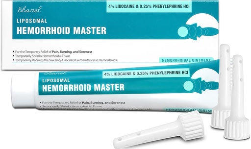 [BRSWY2Y5C57Q2CTZ] Ebanel 4% Lidocaine Hemorrhoid Treatment Ointment with Phenylephrine, Hydrocortisone, Vitamins B6, D3, E, Zinc Oxide, External and Internal Hemorrhoids Treatment Burn Itch Pain Relief Anal Cream