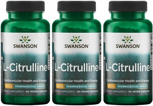 [BRSWGFD3BAHRSGY3] Swanson L-Citrulline - Natural Supplement Promoting Cardiovascular Health & Energy Support - Helps Increase Circulation - (60 Capsules, 850mg Each) (3 Pack)